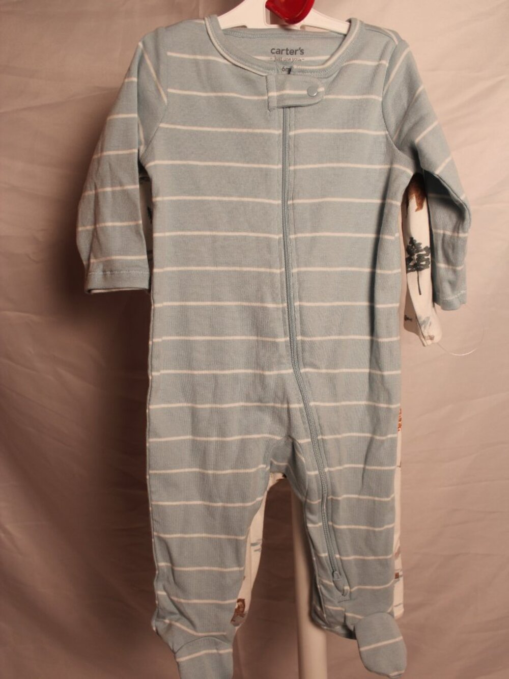Carter's Light Blue and White Striped Footed One-Piece Bodysuit